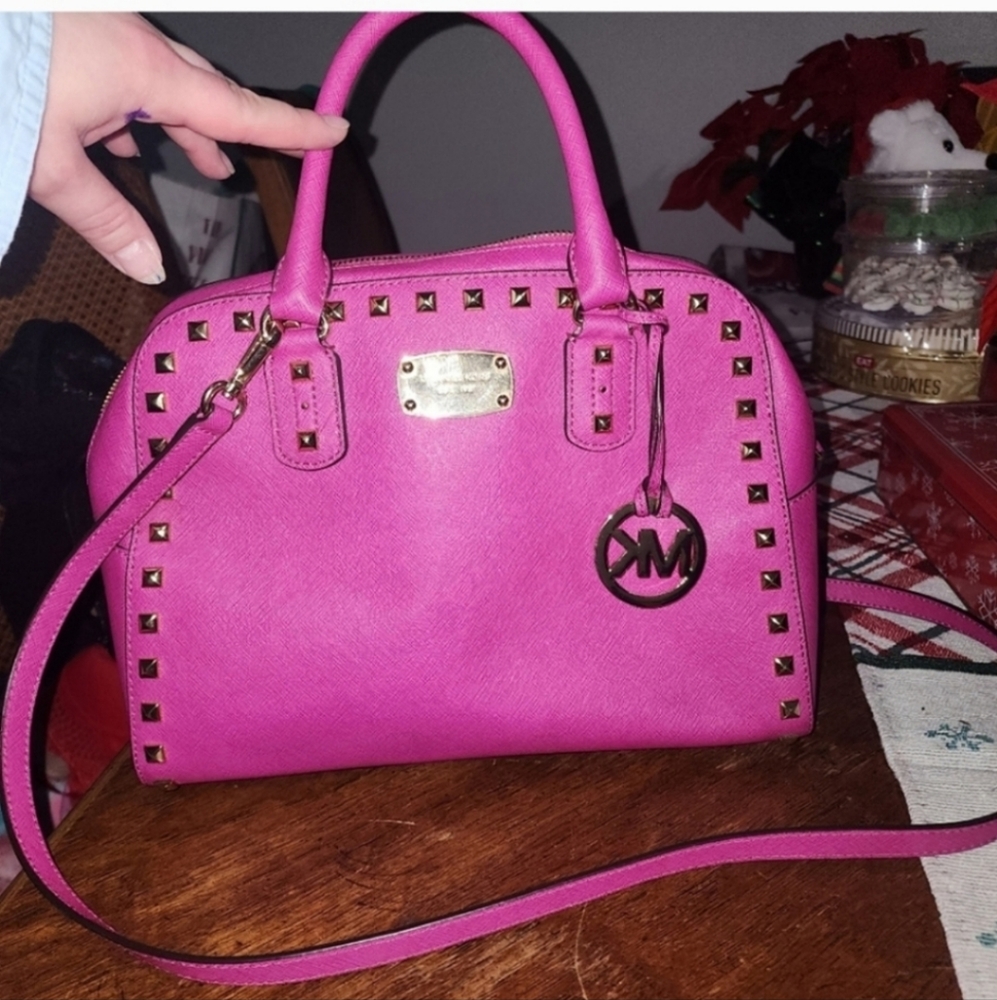 Michael Kors Jet Set Travel Saffiano Studded Satchel - Picture 2 of 13